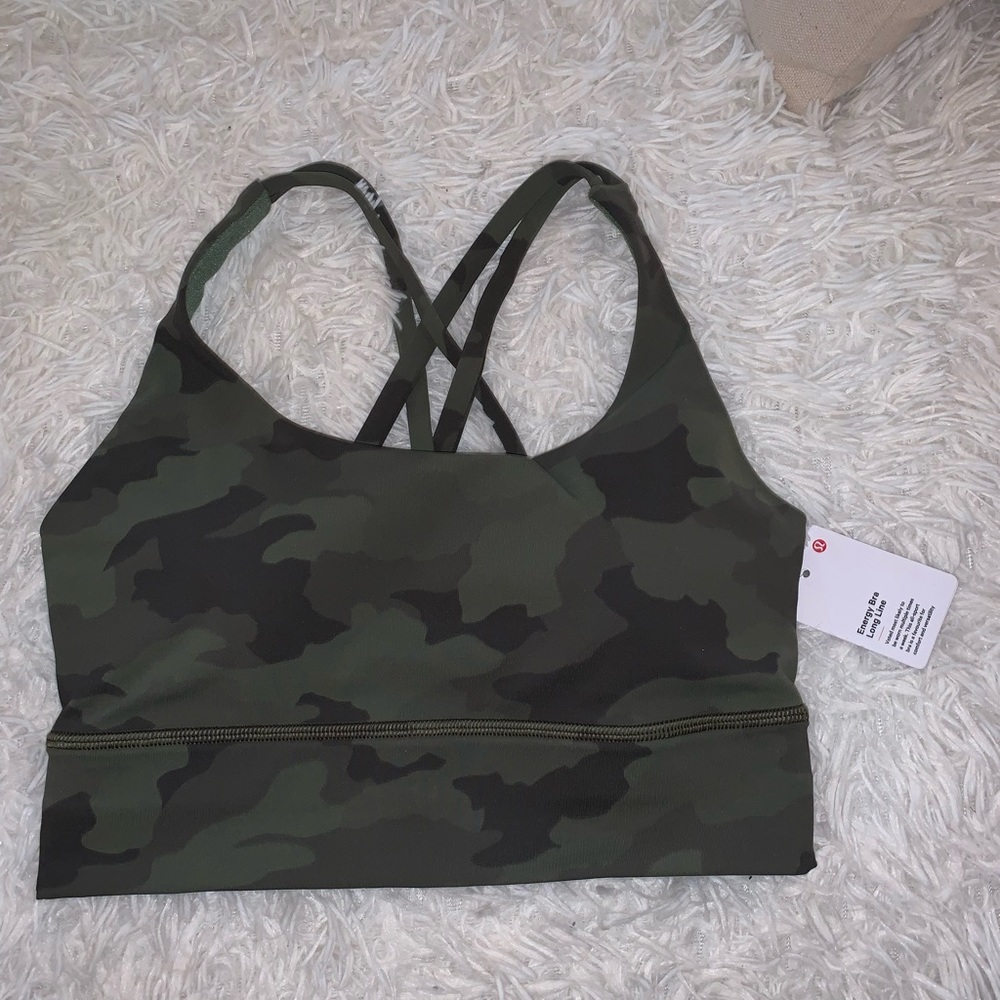 Lululemon energy bra long line camo green
